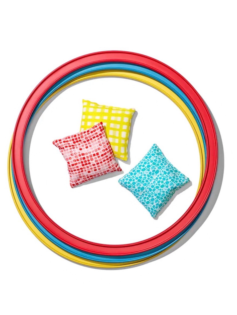 Set of Colorful Bean Bags with Red, Yellow, Blue Hoops